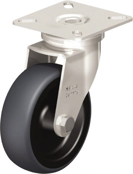 Blickle - 3" Diam x 63/64" Wide x 3-15/16" OAH Top Plate Mount Swivel Caster - Thermoplastic Rubber Elastomer (TPE), 165 Lb Capacity, Plain Bore Bearing, 2-3/8 x 2-3/8" Plate - Exact Tooling