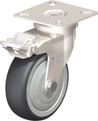 Blickle - 3" Diam x 63/64" Wide x 3-15/16" OAH Top Plate Mount Swivel Caster with Brake - Thermoplastic Rubber Elastomer (TPE), 165 Lb Capacity, Ball Bearing, 2-3/8 x 2-3/8" Plate - Exact Tooling