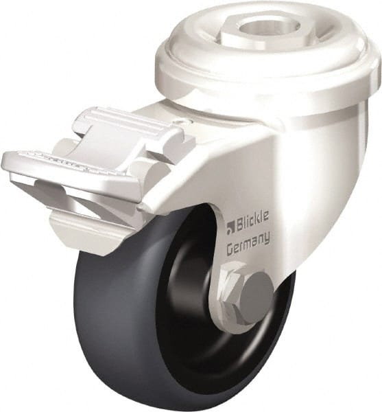 Blickle - 2" Diam x 3/4" Wide x 2-23/32" OAH Hollow Kingpin Mount Swivel Caster with Brake - Thermoplastic Rubber Elastomer (TPE), 110 Lb Capacity, Plain Bore Bearing, Hollow Kingpin Stem - Exact Tooling
