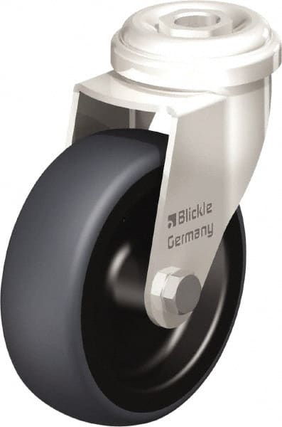 Blickle - 3" Diam x 63/64" Wide x 3-27/32" OAH Hollow Kingpin Mount Swivel Caster - Thermoplastic Rubber Elastomer (TPE), 165 Lb Capacity, Plain Bore Bearing, Hollow Kingpin Stem - Exact Tooling