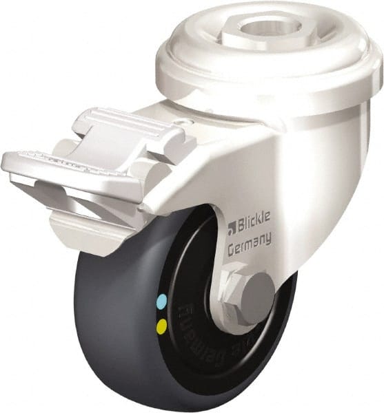 Blickle - 2" Diam x 3/4" Wide x 2-23/32" OAH Hollow Kingpin Mount Swivel Caster with Brake - Thermoplastic Rubber Elastomer (TPE), 66 Lb Capacity, Ball Bearing, Hollow Kingpin Stem - Exact Tooling