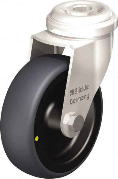 Blickle - 3" Diam x 63/64" Wide x 3-27/32" OAH Hollow Kingpin Mount Swivel Caster - Thermoplastic Rubber Elastomer (TPE), 110 Lb Capacity, Plain Bore Bearing, Hollow Kingpin Stem - Exact Tooling