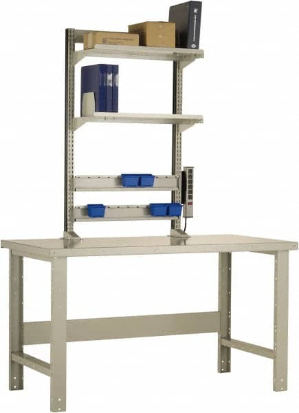Rousseau Metal - No Drawers, 2 Shelf Workstation - 1,100 Lb Capacity, Steel Top, Everest Blue, 60" Wide x 80" High x 30" Long - Exact Tooling