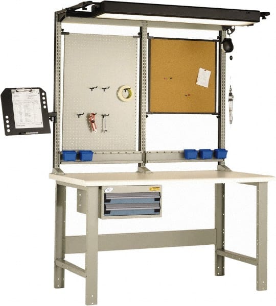 Rousseau Metal - 2 Drawer, Workstation - 1,100 Lb Capacity, Plastic Top, Everest Blue, 60" Wide x 80" High x 30" Long - Exact Tooling