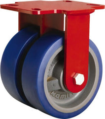 Hamilton - 6" Diam x 2" Wide x 7-3/4" OAH Top Plate Mount Rigid Caster - Polyurethane Mold onto Cast Iron Center, 1,920 Lb Capacity, Tapered Roller Bearing, 4-1/2 x 6-1/2" Plate - Exact Tooling