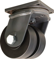 Hamilton - 10" Diam x 3" Wide x 13" OAH Top Plate Mount Dual Swivel Caster - Nylon, 15,200 Lb Capacity, Sealed Precision Ball Bearing, 8-1/2 x 8-1/2" Plate - Exact Tooling