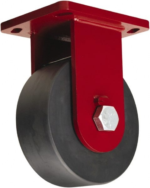 Hamilton - 8" Diam x 3" Wide x 10-1/2" OAH Top Plate Mount Rigid Caster - Nylon, 6,500 Lb Capacity, Sealed Precision Ball Bearing, 6-1/2 x 7-1/2" Plate - Exact Tooling