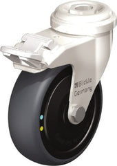 Blickle - 3" Diam x 63/64" Wide x 3-27/32" OAH Hollow Kingpin Mount Swivel Caster with Brake - Thermoplastic Rubber Elastomer (TPE), 110 Lb Capacity, Ball Bearing, Hollow Kingpin Stem - Exact Tooling