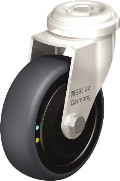 Blickle - 3" Diam x 63/64" Wide x 3-27/32" OAH Hollow Kingpin Mount Swivel Caster - Thermoplastic Rubber Elastomer (TPE), 110 Lb Capacity, Ball Bearing, Hollow Kingpin Stem - Exact Tooling