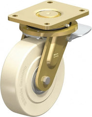 Blickle - 8" Diam x 2-5/32" Wide x 10-1/32" OAH Top Plate Mount Swivel Caster with Brake - Impact-Resistant Cast Nylon, 6,600 Lb Capacity, Ball Bearing, 6-7/8 x 5-1/2" Plate - Exact Tooling