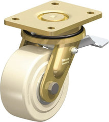 Blickle - 5" Diam x 2-5/32" Wide x 6-11/16" OAH Top Plate Mount Swivel Caster with Brake - Impact-Resistant Cast Nylon, 3,850 Lb Capacity, Ball Bearing, 5-1/2 x 4-3/8" Plate - Exact Tooling