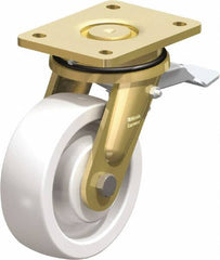 Blickle - 6" Diam x 1-31/32" Wide x 7-7/8" OAH Top Plate Mount Swivel Caster with Brake - Impact-Resistant Nylon, 1,760 Lb Capacity, Ball Bearing, 5-1/2 x 4-3/8" Plate - Exact Tooling