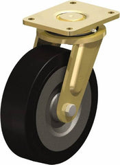 Blickle - 10" Diam x 3-9/64" Wide x 12" OAH Top Plate Mount Swivel Caster - Solid Rubber, 2,200 Lb Capacity, Ball Bearing, 6-7/8 x 5-1/2" Plate - Exact Tooling