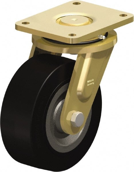 Blickle - 8" Diam x 3-9/64" Wide x 10-1/32" OAH Top Plate Mount Swivel Caster - Solid Rubber, 1,870 Lb Capacity, Ball Bearing, 6-7/8 x 5-1/2" Plate - Exact Tooling