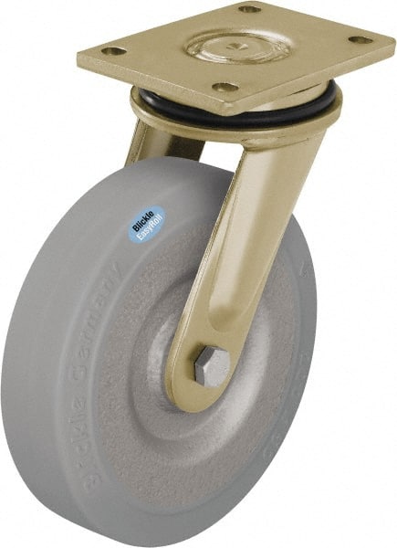 Blickle - 8" Diam x 1-31/32" Wide x 9-41/64" OAH Top Plate Mount Swivel Caster - Solid Rubber, 1,320 Lb Capacity, Ball Bearing, 5-1/2 x 4-3/8" Plate - Exact Tooling