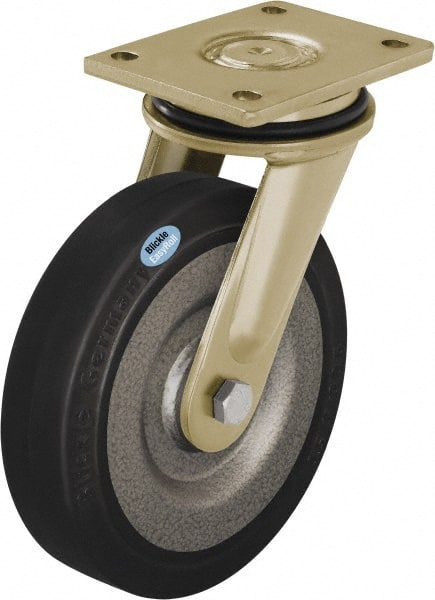 Blickle - 10" Diam x 2-23/64" Wide x 12" OAH Top Plate Mount Swivel Caster - Solid Rubber, 1,870 Lb Capacity, Ball Bearing, 6-7/8 x 5-1/2" Plate - Exact Tooling