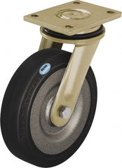 Blickle - 10" Diam x 2-23/64" Wide x 12" OAH Top Plate Mount Swivel Caster - Solid Rubber, 1,870 Lb Capacity, Ball Bearing, 6-7/8 x 5-1/2" Plate - Exact Tooling