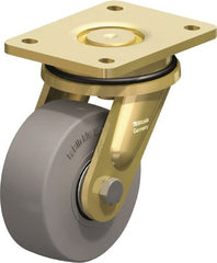 Blickle - 5" Diam x 1-31/32" Wide x 6-11/16" OAH Top Plate Mount Swivel Caster - Solid Rubber, 704 Lb Capacity, Ball Bearing, 5-1/2 x 4-3/8" Plate - Exact Tooling