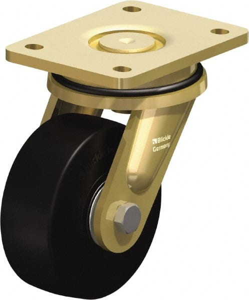 Blickle - 5" Diam x 1-31/32" Wide x 6-11/16" OAH Top Plate Mount Swivel Caster - Solid Rubber, 704 Lb Capacity, Ball Bearing, 5-1/2 x 4-3/8" Plate - Exact Tooling