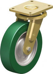 Blickle - 10" Diam x 2-23/64" Wide x 12" OAH Top Plate Mount Swivel Caster - Polyurethane-Elastomer Blickle Softhane, 2,640 Lb Capacity, Ball Bearing, 6-7/8 x 5-1/2" Plate - Exact Tooling