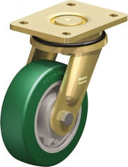 Blickle - 6" Diam x 1-31/32" Wide x 7-7/8" OAH Top Plate Mount Swivel Caster - Polyurethane-Elastomer Blickle Softhane, 1,210 Lb Capacity, Ball Bearing, 5-1/2 x 4-3/8" Plate - Exact Tooling