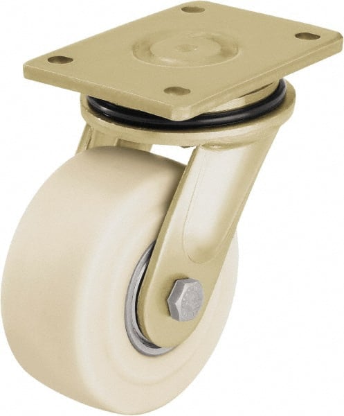 Blickle - 4" Diam x 2-5/32" Wide x 5-5/64" OAH Top Plate Mount Swivel Caster - Impact-Resistant Cast Nylon, 3,300 Lb Capacity, Ball Bearing, 5-1/2 x 4-3/8" Plate - Exact Tooling