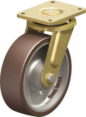 Blickle - 10" Diam x 3-9/64" Wide x 12" OAH Top Plate Mount Swivel Caster - Polyurethane-Elastomer Blickle Besthane, 3,960 Lb Capacity, Ball Bearing, 6-7/8 x 5-1/2" Plate - Exact Tooling