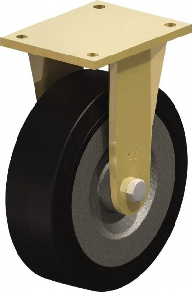 Blickle - 10" Diam x 3-9/64" Wide x 12" OAH Top Plate Mount Rigid Caster - Solid Rubber, 2,200 Lb Capacity, Ball Bearing, 6-7/8 x 5-1/2" Plate - Exact Tooling