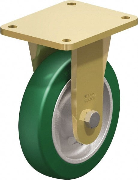 Blickle - 8" Diam x 1-31/32" Wide x 9-41/64" OAH Top Plate Mount Rigid Caster - Polyurethane-Elastomer Blickle Softhane, 1,760 Lb Capacity, Ball Bearing, 5-1/2 x 4-3/8" Plate - Exact Tooling