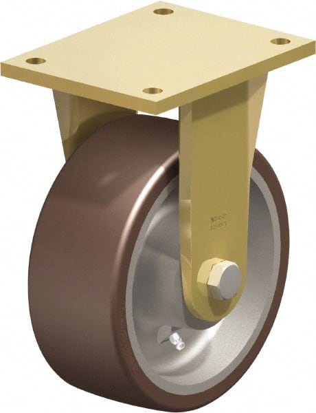 Blickle - 8" Diam x 3-9/64" Wide x 10-1/32" OAH Top Plate Mount Rigid Caster - Polyurethane-Elastomer Blickle Besthane, 3,520 Lb Capacity, Ball Bearing, 6-7/8 x 5-1/2" Plate - Exact Tooling