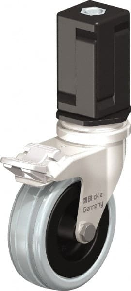 Blickle - 3" Diam x 63/64" Wide x 3-31/32" OAH Stem Mount Swivel Caster with Brake - Solid Rubber, 132 Lb Capacity, Plain Bore Bearing, Square Stem - Exact Tooling