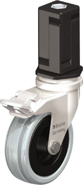 Blickle - 3" Diam x 63/64" Wide x 3-31/32" OAH Stem Mount Swivel Caster with Brake - Solid Rubber, 132 Lb Capacity, Plain Bore Bearing, Square Stem - Exact Tooling