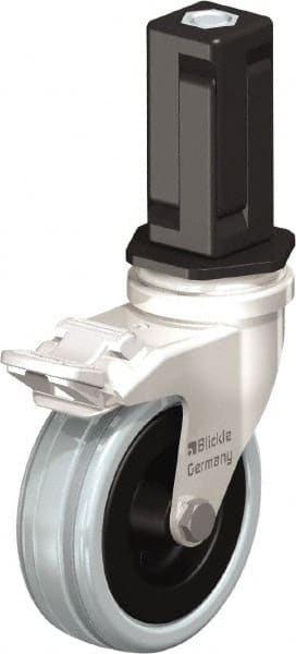 Blickle - 3" Diam x 63/64" Wide x 3-31/32" OAH Stem Mount Swivel Caster with Brake - Solid Rubber, 132 Lb Capacity, Plain Bore Bearing, Square Stem - Exact Tooling