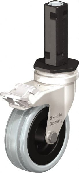 Blickle - 3" Diam x 63/64" Wide x 3-31/32" OAH Stem Mount Swivel Caster with Brake - Solid Rubber, 132 Lb Capacity, Plain Bore Bearing, Square Stem - Exact Tooling