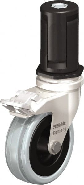 Blickle - 3" Diam x 63/64" Wide x 3-31/32" OAH Stem Mount Swivel Caster with Brake - Solid Rubber, 132 Lb Capacity, Plain Bore Bearing, Round Stem - Exact Tooling