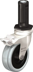Blickle - 3" Diam x 63/64" Wide x 3-31/32" OAH Stem Mount Swivel Caster with Brake - Solid Rubber, 132 Lb Capacity, Plain Bore Bearing, Round Stem - Exact Tooling