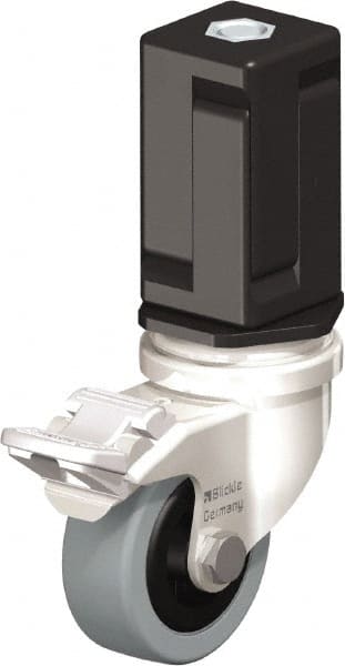 Blickle - 2" Diam x 45/64" Wide x 2-13/16" OAH Stem Mount Swivel Caster with Brake - Solid Rubber, 88 Lb Capacity, Plain Bore Bearing, Square Stem - Exact Tooling