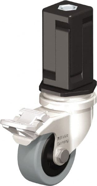 Blickle - 2" Diam x 45/64" Wide x 2-13/16" OAH Stem Mount Swivel Caster with Brake - Solid Rubber, 88 Lb Capacity, Plain Bore Bearing, Square Stem - Exact Tooling