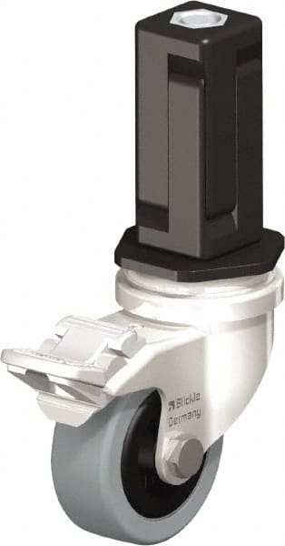 Blickle - 2" Diam x 45/64" Wide x 2-13/16" OAH Stem Mount Swivel Caster with Brake - Solid Rubber, 88 Lb Capacity, Plain Bore Bearing, Square Stem - Exact Tooling