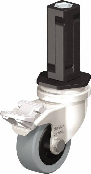 Blickle - 2" Diam x 45/64" Wide x 2-13/16" OAH Stem Mount Swivel Caster with Brake - Solid Rubber, 88 Lb Capacity, Plain Bore Bearing, Square Stem - Exact Tooling