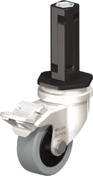 Blickle - 2" Diam x 45/64" Wide x 2-13/16" OAH Stem Mount Swivel Caster with Brake - Solid Rubber, 88 Lb Capacity, Plain Bore Bearing, Square Stem - Exact Tooling