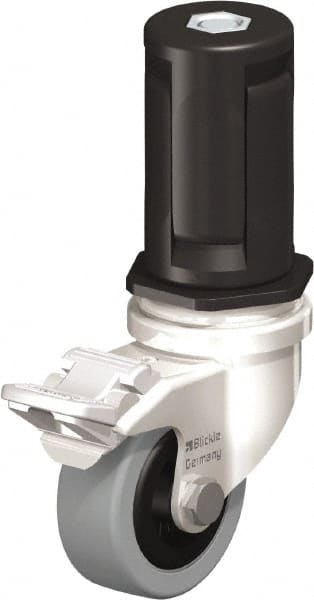 Blickle - 2" Diam x 45/64" Wide x 2-13/16" OAH Stem Mount Swivel Caster with Brake - Solid Rubber, 88 Lb Capacity, Plain Bore Bearing, Round Stem - Exact Tooling