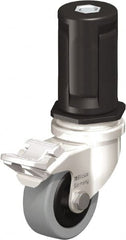 Blickle - 2" Diam x 45/64" Wide x 2-13/16" OAH Stem Mount Swivel Caster with Brake - Solid Rubber, 88 Lb Capacity, Plain Bore Bearing, Round Stem - Exact Tooling
