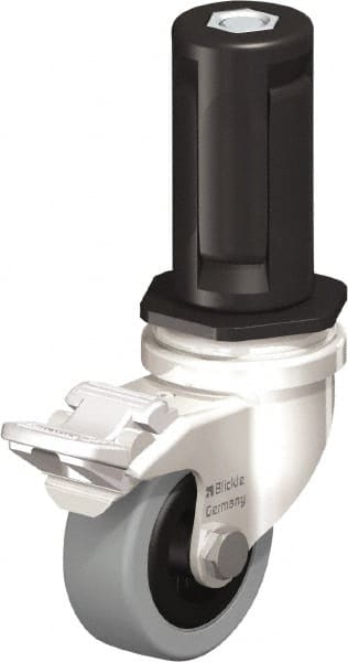 Blickle - 2" Diam x 45/64" Wide x 2-13/16" OAH Stem Mount Swivel Caster with Brake - Solid Rubber, 88 Lb Capacity, Plain Bore Bearing, Round Stem - Exact Tooling