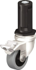 Blickle - 2" Diam x 45/64" Wide x 2-13/16" OAH Stem Mount Swivel Caster with Brake - Solid Rubber, 88 Lb Capacity, Plain Bore Bearing, Round Stem - Exact Tooling