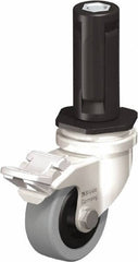 Blickle - 2" Diam x 45/64" Wide x 2-13/16" OAH Stem Mount Swivel Caster with Brake - Solid Rubber, 88 Lb Capacity, Plain Bore Bearing, Round Stem - Exact Tooling