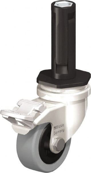 Blickle - 2" Diam x 45/64" Wide x 2-13/16" OAH Stem Mount Swivel Caster with Brake - Solid Rubber, 88 Lb Capacity, Plain Bore Bearing, Round Stem - Exact Tooling