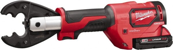 Milwaukee Tool - 6 Ton Electric Crimper - Includes Charger, 2 18V Li-Ion Batteries, Crimper Jaw, Carabiner, Utility Bucket Bag - Exact Tooling