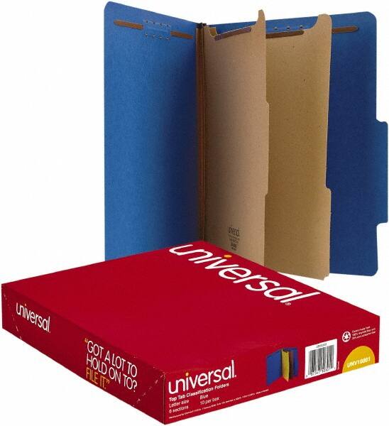 UNIVERSAL - 8-1/2 x 11", Letter Size, Cobalt Blue, Classification Folders with Top Tab Fastener - 25 Point Stock, Right of Center Tab Cut Location - Exact Tooling