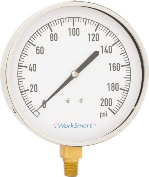 Value Collection - 4-1/2" Dial, 1/4 Thread, 0-200 Scale Range, Pressure Gauge - Lower Connection Mount, Accurate to 0.01% of Scale - Exact Tooling